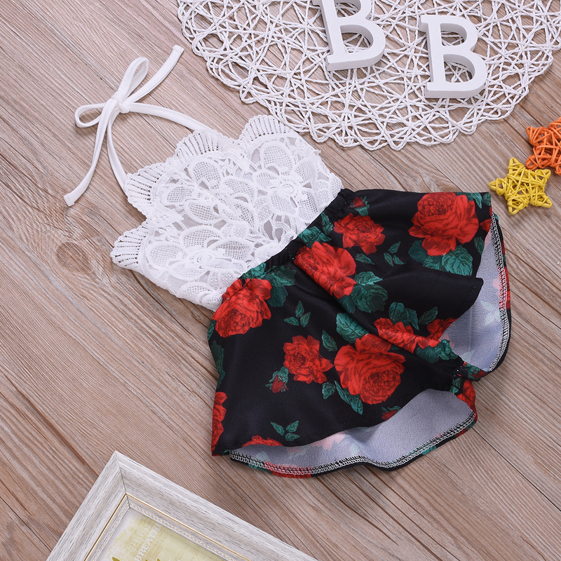 born Baby Girl Clothes Sleeveless Lace Flower Print Strap Romper Jumpsuit OnePiece Outfit Summer Clothes 220707