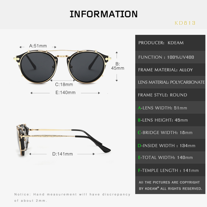 KDEAM Retro Steampunk Round Clip On Sunglasses Men Women Double Layer Removable Lens Baroque Carved Legs Glasses UV400 With Box 220526
