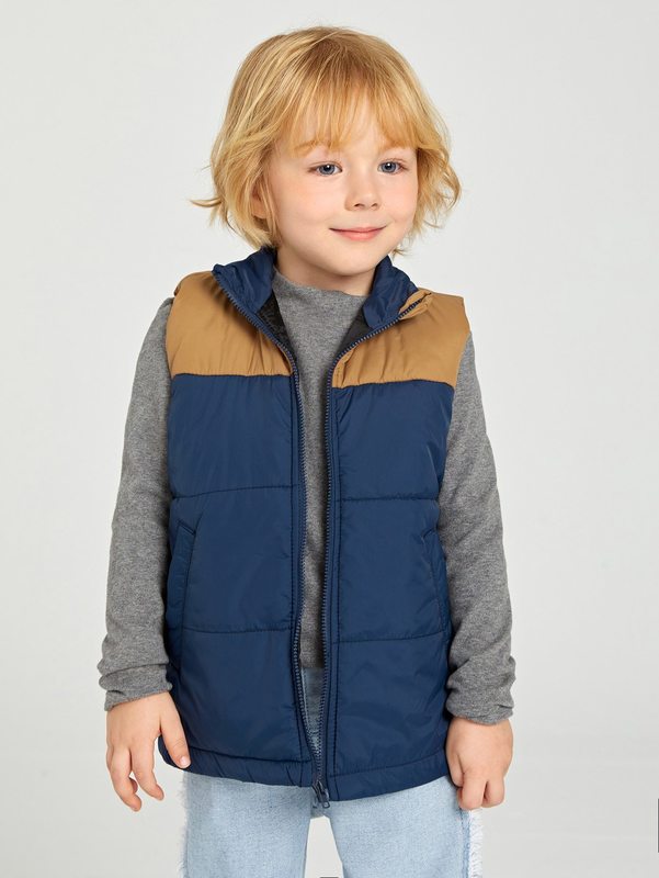 Toddler Boys Contrast Panel Zipper Vest Puffer Coat SHE