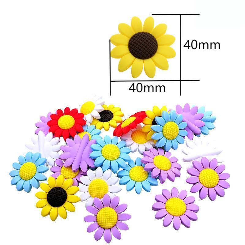 5pcs Sunflower Silicone Teether Beads Food Grade Rodents for DIY Baby Teething Pacifier Chain Pendant Accessories Gifts 220507