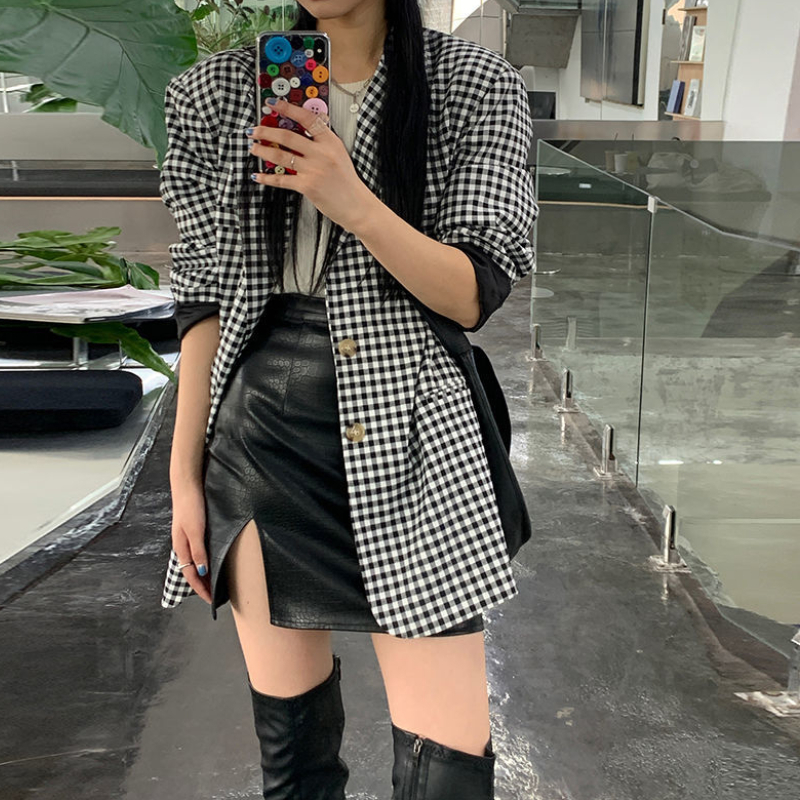 HOUZHOU Punk Leather Skirt Women Black Sexy Split Slim High Waisted A-line Mini Skirts Autumn Korean Fashion Harajuku Streetwear 220322