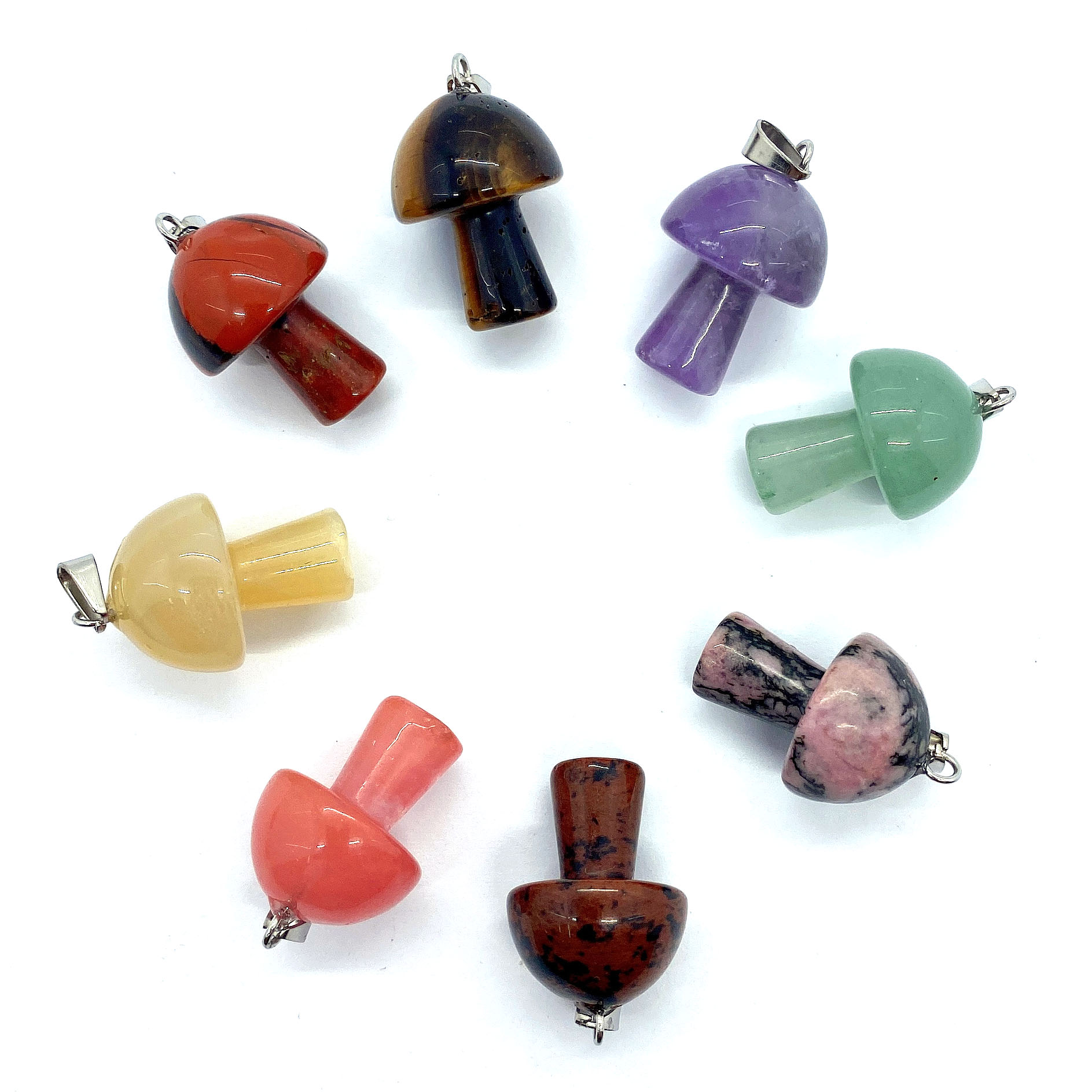 Natural Stone Quartz Crystal Pendant charms Tiger Eye Gold Swan Mushroom Shape Jewelry DIY Making necklace Bracelet Accessories