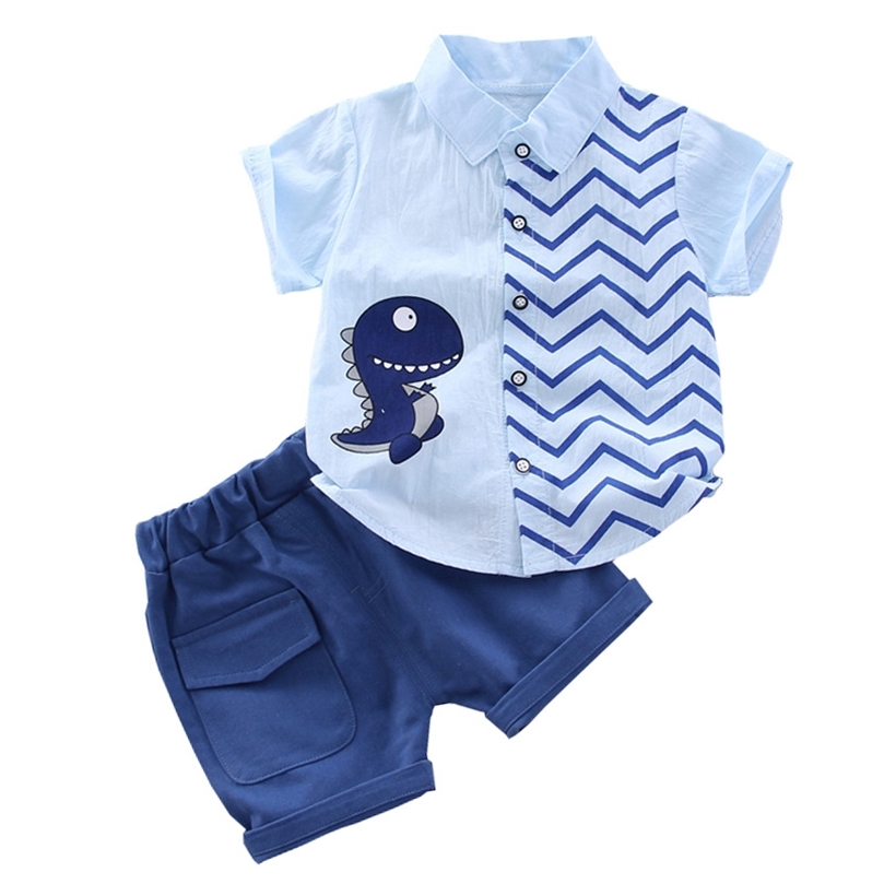 Summer Toddler Baby Boy Clothes Cute Dinosaur Tops Short Blue Pants 2Pcs Oitfits Cotton Printed Sleeve Casual Set 220507