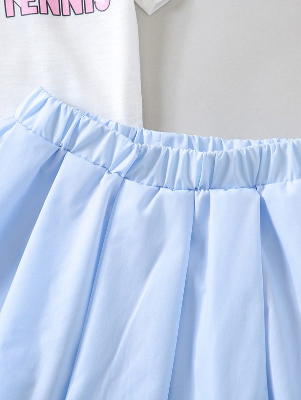 Toddler Girls Tennis Racket And Letter Graphic Polo Neck Tee & Pleated Skirt SHE