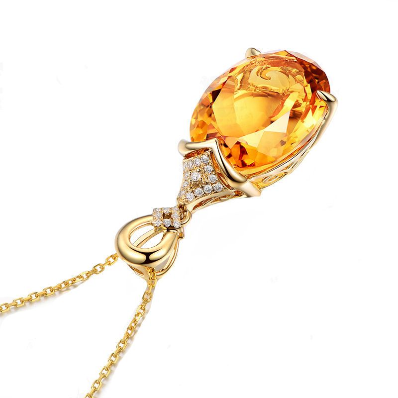 BLACK ANGEL Mermaid 18K Gold Citrine Gemstone Pendant Necklace For Women Fashion Jewelry Christmas Gift 220722