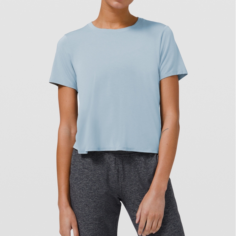 Yoga round neck short sleeved solid color nude sports shaping waist tight fitness loose jogging sportswear womens high-quality T-shirt