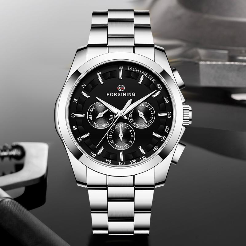 Wristwatches Forsining Men's Mechanical Watch 3 Dial Calendar Automatic Self-Wind Clock Business Sport Stainless Steel Belts WristwatchW, Silver black
Wristwatches Forsining Men's Mechanical Watch 3 Dial Calendar Automatic Self-Wind Clock Business Sport Stainless Steel Belts WristwatchW, Silver black