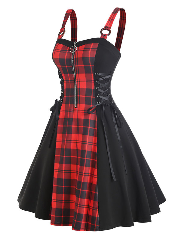 Plus Size Front Zipper Lace Up Grommet Tank Top Goth Black Camis Vintage Bandage Tops Women Sexy Basic Camisole L-5XL 220316