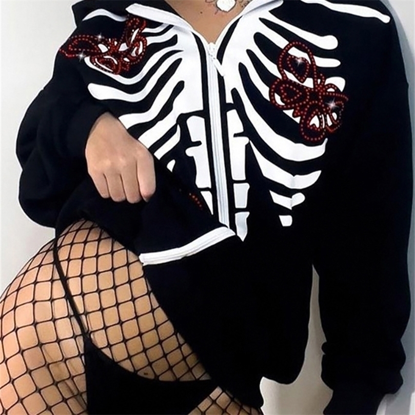 Goth Dark Skeleton Print Mall Gothic Aesthetic Sweatshirts Grunge Loose Zip Up Hoodies For Women Fashion Streetwear 220811, Black
Goth Dark Skeleton Print Mall Gothic Aesthetic Sweatshirts Grunge Loose Zip Up Hoodies For Women Fashion Streetwear 220811, Black