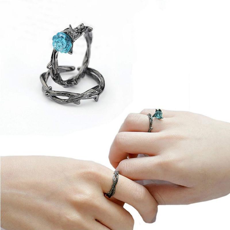 Cluster Rings Couple Gothic Black Rose Flower For Women Men Jewelry Adjustable Thorns Blue Crystal Joint Ring Circle Party GiftCluster
Cluster Rings Couple Gothic Black Rose Flower For Women Men Jewelry Adjustable Thorns Blue Crystal Joint Ring Circle Party GiftCluster