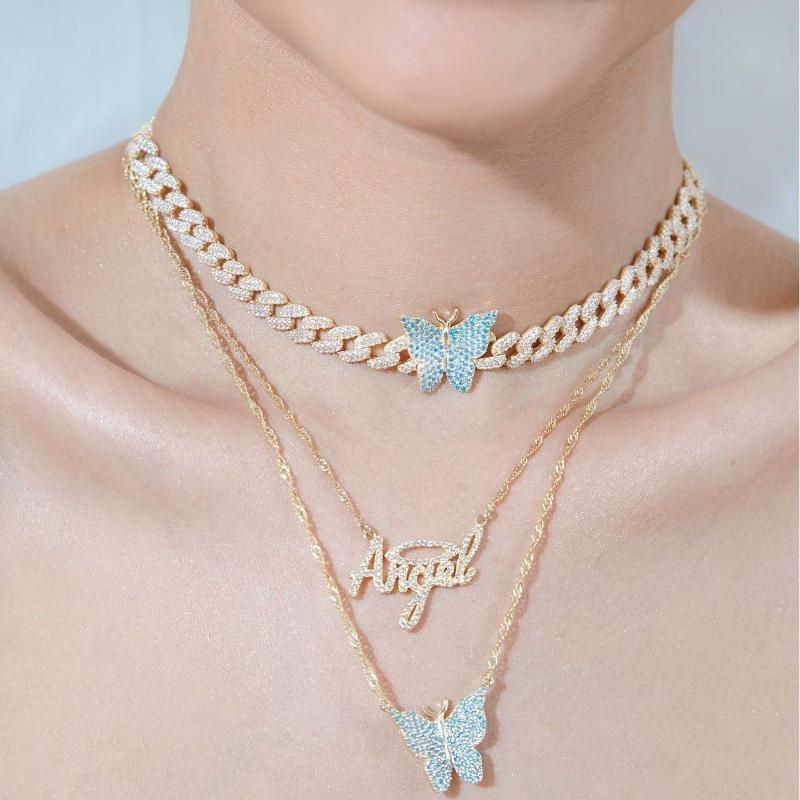 Chokers Iced Out Pink Light Blue White Cubic Zirconia Butterfly Charm Cuban Link Chain Choker Necklace For Women Hip Hop Pendant JewelryChok
Chokers Iced Out Pink Light Blue White Cubic Zirconia Butterfly Charm Cuban Link Chain Choker Necklace For Women Hip Hop Pendant JewelryChok