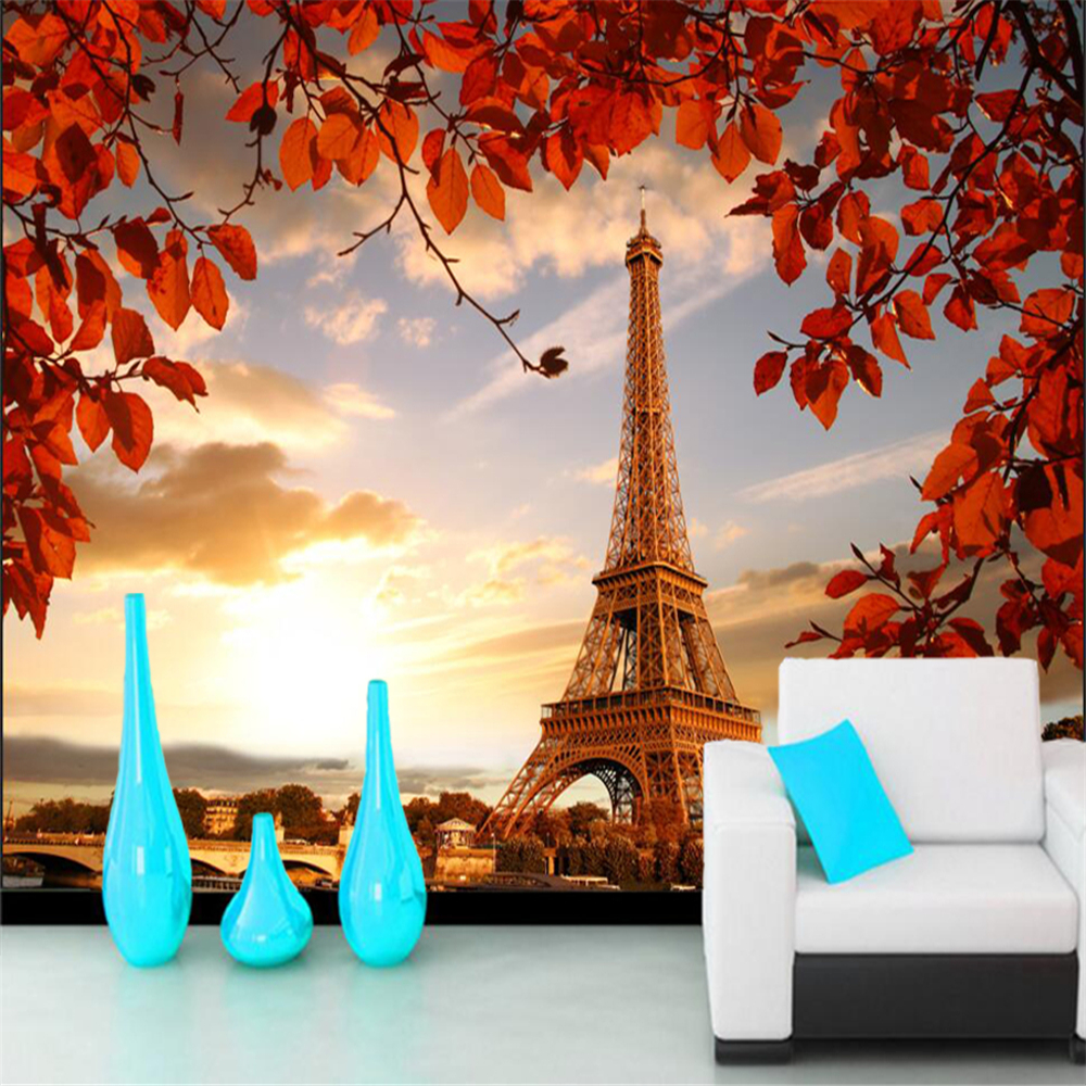 Papel de parede Autumn Eiffel Tower Paris photo Leaf 3d wallpaper sofa wall bedroom wall papers home decor mural