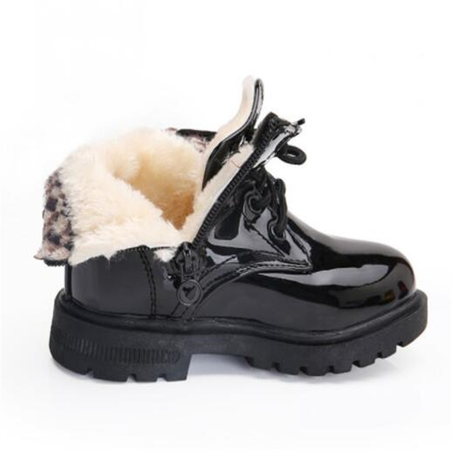 Autumn Winter Kids Girls Martin Boots children Boys Ankle Zip Snow Boot Shiny Patent Leather Baby Toddler Shoes Size 21-35