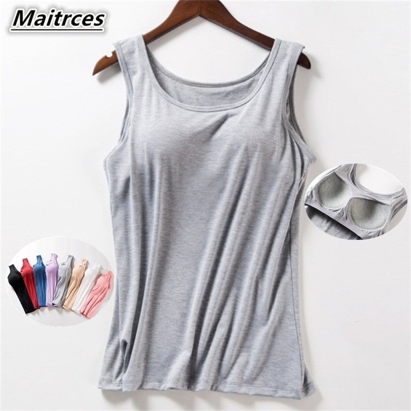 Women's Summer Tank Tops Shirt Modal Underwear Plus Size Female T-shirt Camisole Blouse Built In Bra 220325