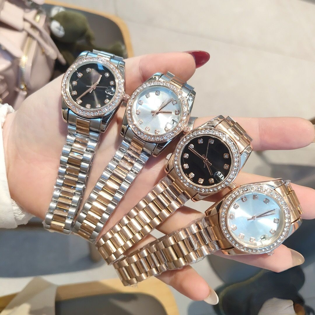 Diamond Log Series Quartz Women's Student Watch with Calendar Full of Diamonds, Black