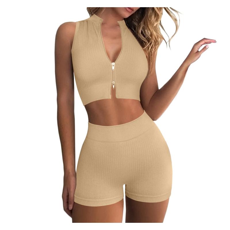Women' Tracksuits Zipper Sports Set Fitness 2 Pieces Seamless Gym Sleeveless Tops/bra Solid High Waist Shorts Leggings Sexy #t2g, Beige
Women' Tracksuits Zipper Sports Set Fitness 2 Pieces Seamless Gym Sleeveless Tops/bra Solid High Waist Shorts Leggings Sexy #t2g, Beige