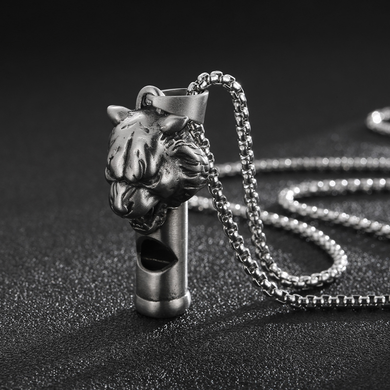 Cool Whistle Pendant Necklace Biker Lion Charm Pendants Stainless Steel Rolo Chain 24 Inch for Mens Gifts