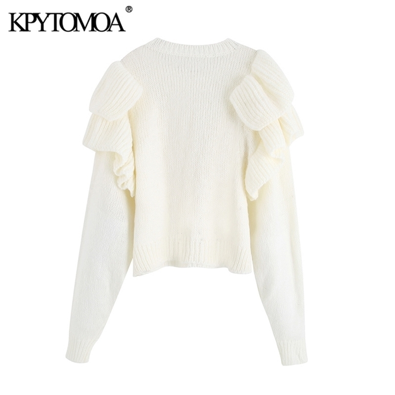 Vintage Sweet Short Style Ruffles Knitted Sweater Women Fashion O Neck Long Sleeve Female Elegant Pullovers Chic Tops 201203, Black
Vintage Sweet Short Style Ruffles Knitted Sweater Women Fashion O Neck Long Sleeve Female Elegant Pullovers Chic Tops 201203, Black