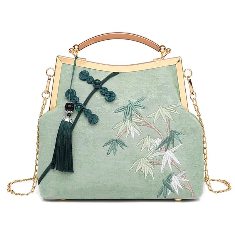Evening Bags Wealthy Bamboo Embroidered Handbag Bag Female 2022 Big Buckle Decoration Chinese Style Elegant Cheongsam, Light green
Evening Bags Wealthy Bamboo Embroidered Handbag Bag Female 2022 Big Buckle Decoration Chinese Style Elegant Cheongsam, Light green