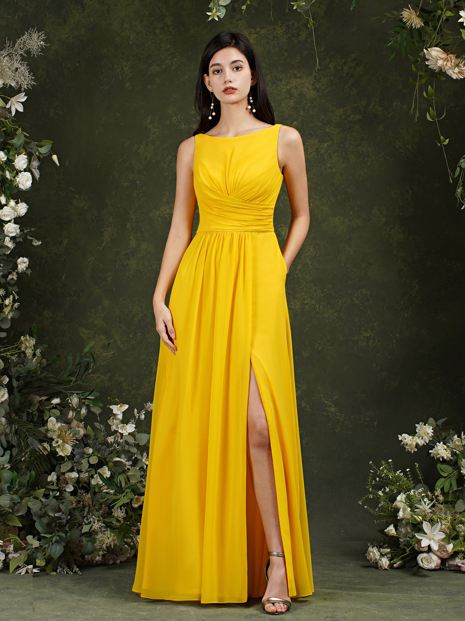 Fashion Yellow Chiffon Bridesmaid Dress A Line Long Maid Of Honor Gown Summer Wedding Custom Made BM3107
