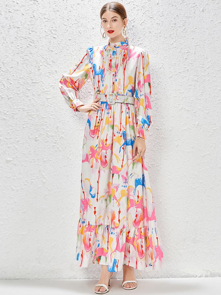 Casual Dresses Bohemian Runway Flower Maxi Dress Women's Stand Collar Lantern Sleeve Floral Print Elegant Sashes Holiday Robe Vestidos S, Pink
Casual Dresses Bohemian Runway Flower Maxi Dress Women's Stand Collar Lantern Sleeve Floral Print Elegant Sashes Holiday Robe Vestidos S, Pink