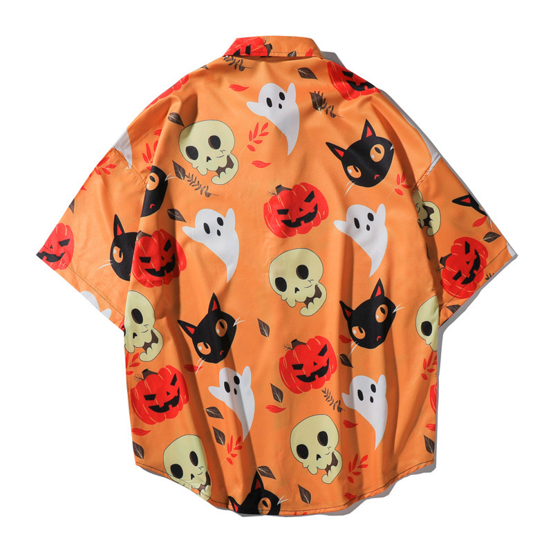 Men Vintage Shirt Summer Hawaiian Short Sleeve Mens Halloween Pumpkin Printed Beach Casual s Man Oversized Hemd 220322