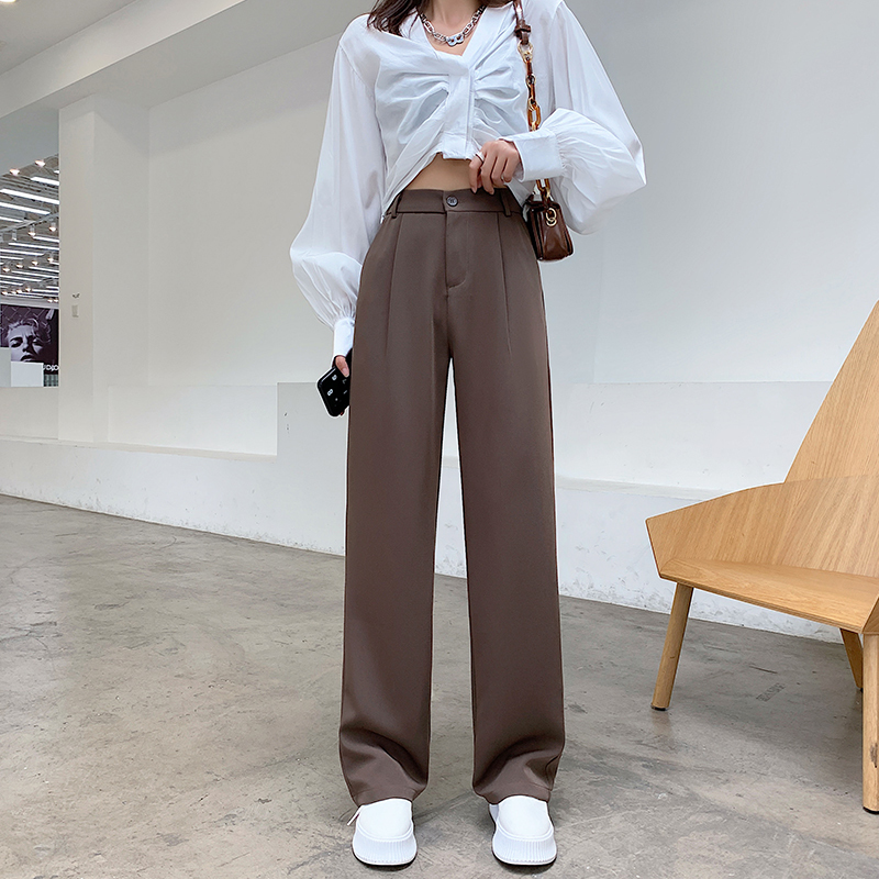 High Waist Drooping Suit Pants for Women Cool Boyfriend Autumn Casual Fashion Straight Wide Leg Trousers 16344 220325