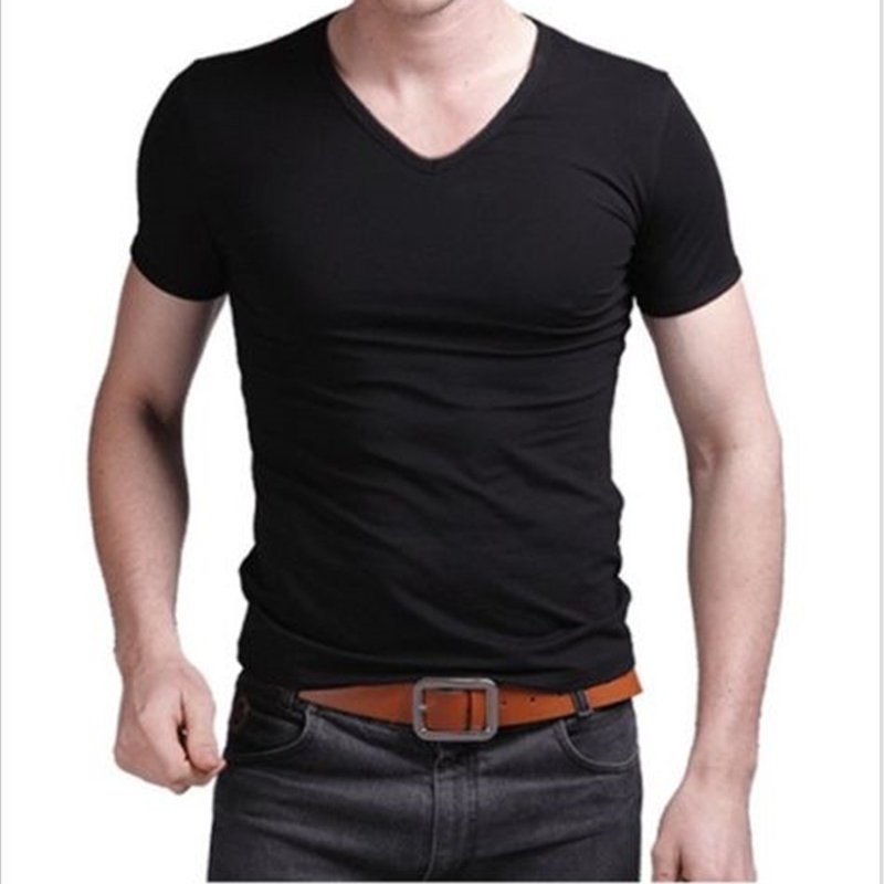 Fashion Summer Men Cotton T shirt casual short sleeve Vneck Tshirts Black White Plus Size MXL V Neck Tops Tee Shirt Slim Fit 220526