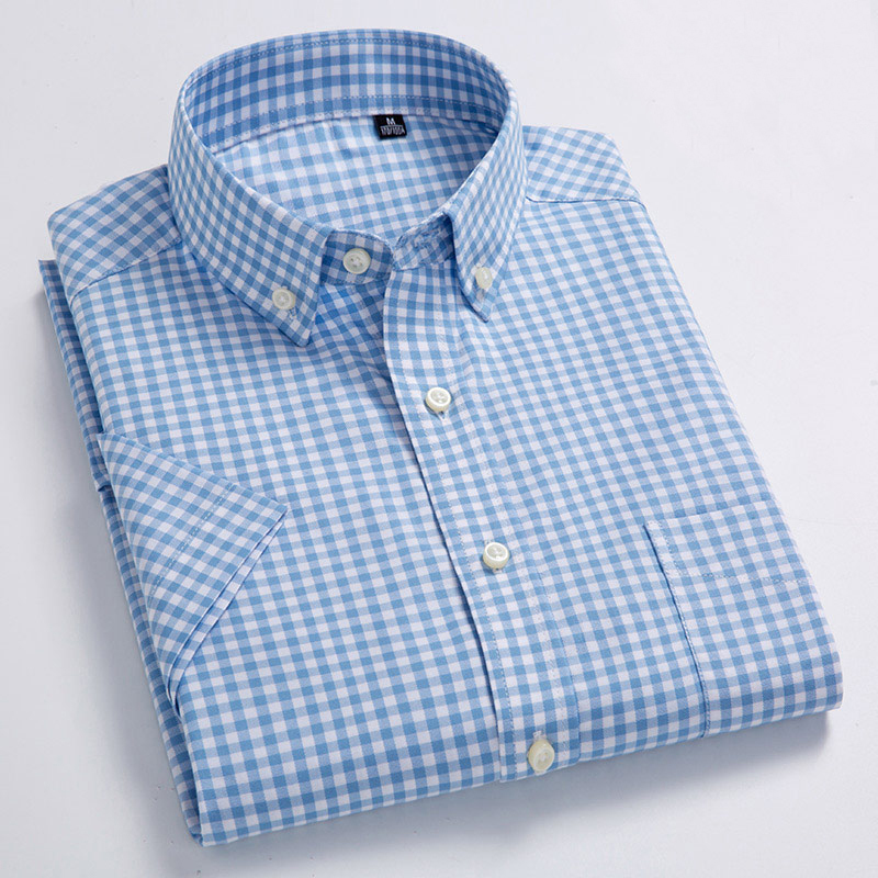 MACROSEA Summer Short Sleeve Plaid Shirts Fashion Men Business Formal Casual 100% Cotton Slim Fit Plus Size S-8XL 220322