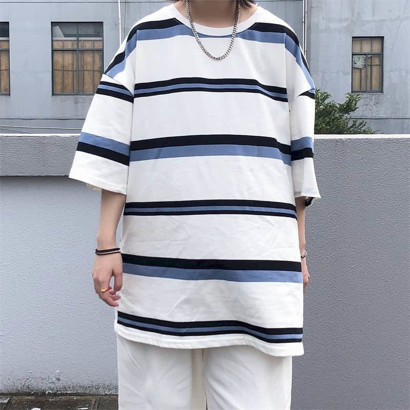 Hip Hop Short-sleeved T-shirt Women T Shirt Couple Japanese Simple Striped Half-sleeved Summer Korean Loose Student Black Top 220321