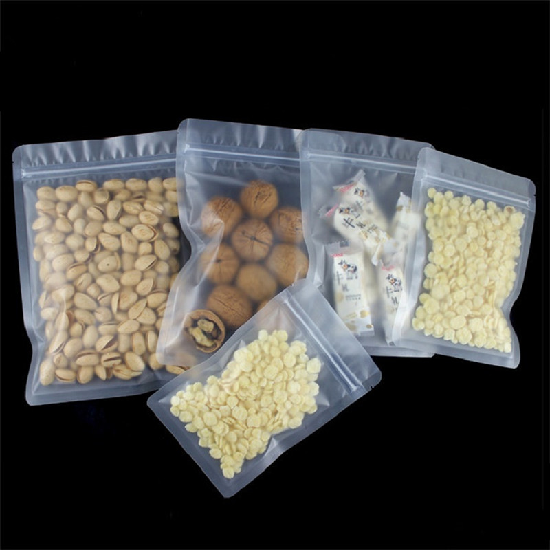 100pcs Flat Bottom Frosted Plastic Zip Lock Bag Resealable Matte Snack Sugar Candy Chocolate Corn Powder Wedding Party Birthday X-mas Gift Packaging P