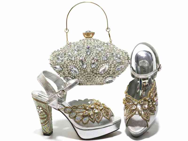 Sandals Dress Shoes Silver New High Heels And Bags To Match Set Decorated With Rhinestone Wedding Clutch And Bag Sets 220325