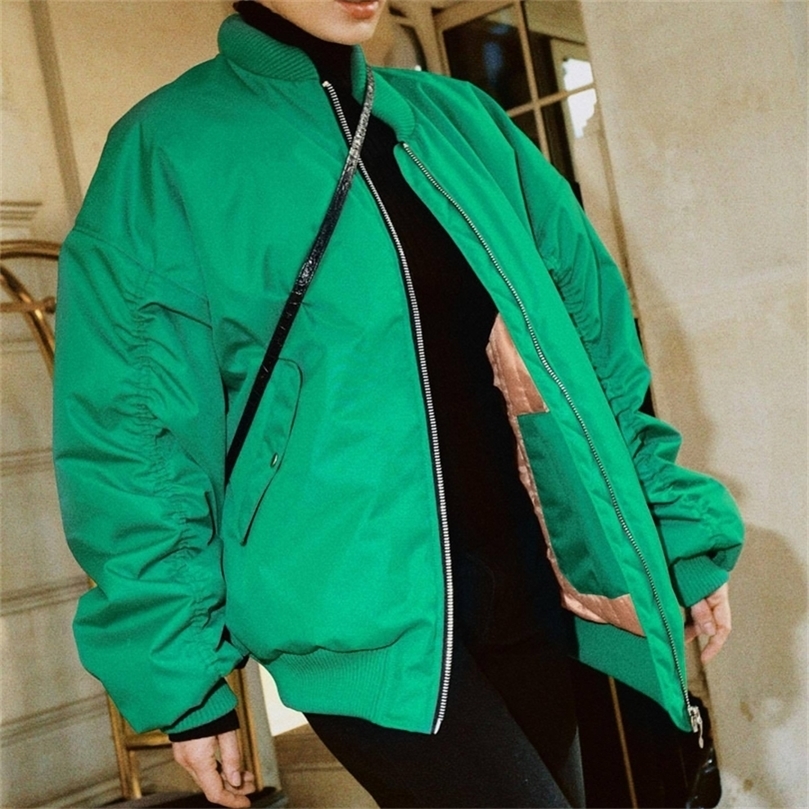 Women Fashion with Pockets Solid Front Zipper Jackets Vintage Stand Collar Coat Long Sleeves Female Chic Outwears Bomber Jacket 220803