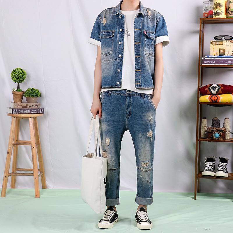 Men's Jeans Retro Brand Fashion Detachable Jumpsuit Male One-piece Suit High Quality Men's Denim Overalls -2XLMen's, Blue