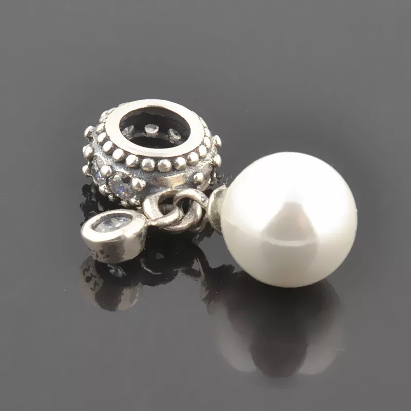 925 Sterling Silver Dangle Charm Clear CZ White Pearl Pendant Beads Bead Fit Charms Bracelet DIY Jewelry Accessories