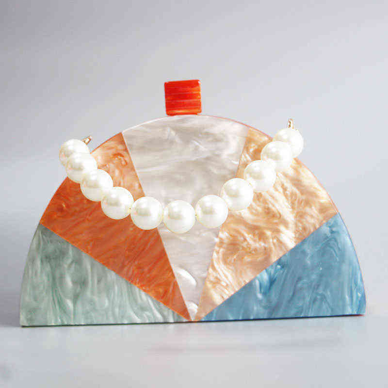 NXY Evening Bag Halve Maan Vorm Acryl Sluiting Resin Bead Acetaat Doos Koppelingen Tassen Vrouwen Party Bruiloft Mode Strand Avond Lady Handtassen Pur