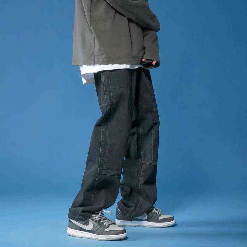 2021 Men Straight Harem Jeans Summer Korean Man Loose Denim Trousers Streetwear Male Pants Men Color Plaid MID G0104