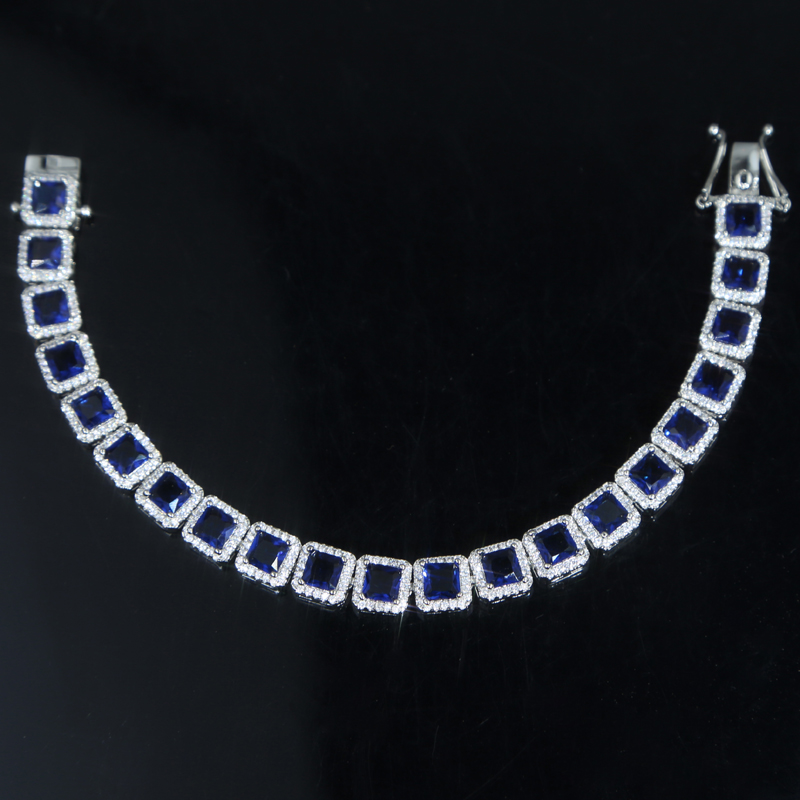 5mm sqaure sapphire cubic zircon paved tennis chain bracelet with silver plated hip hop jewely for women men boy punk new styles wholesale