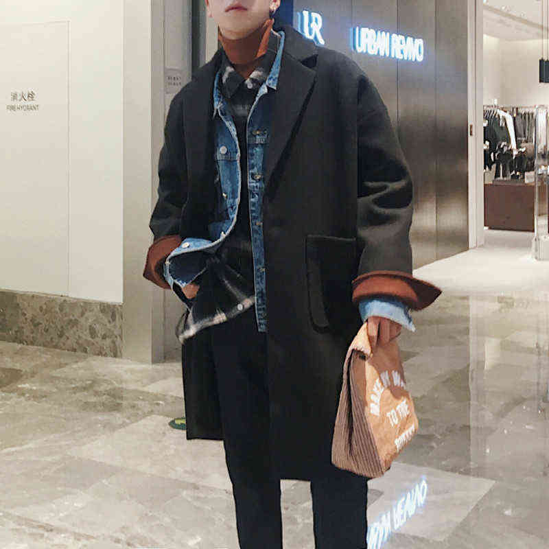 Solid Wool Jacket Mens Casual Winter Overcoat Men Turn Down Collar Trench Coats Male Casual Korean Windbreaker Men 201120 T220810