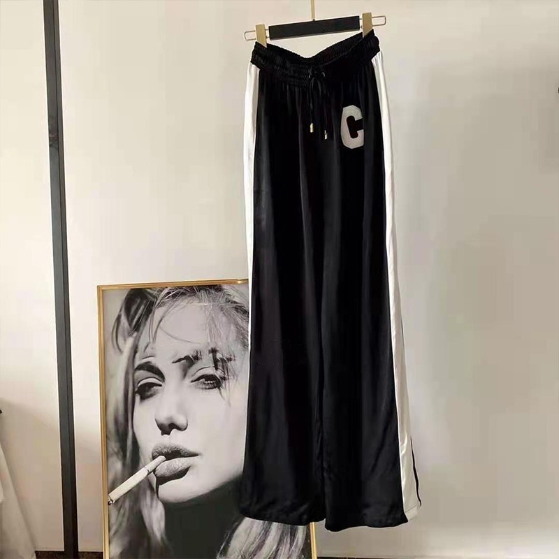 Spring Summer Women Fashion Trouser C Word Wide Leg High Waist Casual Black Drape Effect Sport Pants Trend Show Thin Comfort 220325