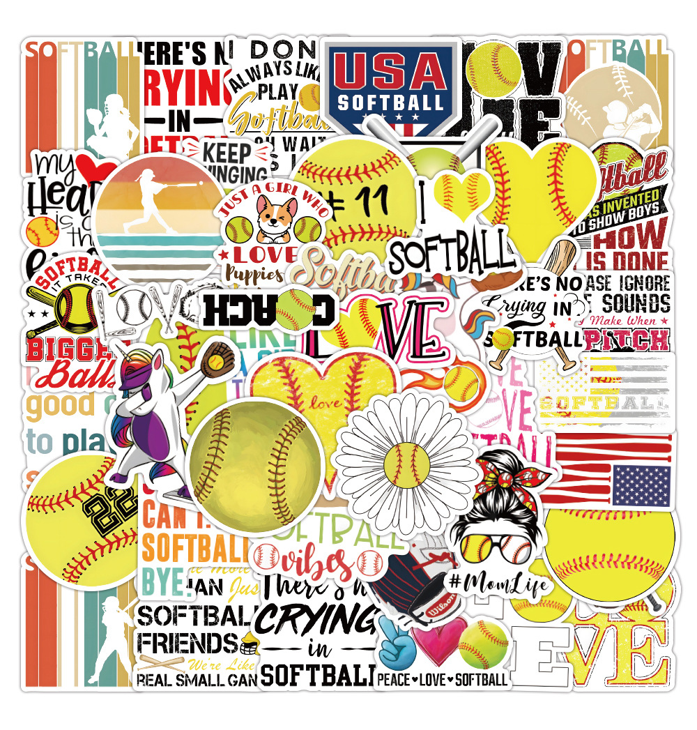 Pack of 50Pcs Wholesale Softball Stickers No-Duplicate Waterproof For Luggage Skateboard Notebook Helmet Water Bottle Phone Car decals Kids Gifts, Multi-color
Pack of 50Pcs Wholesale Softball Stickers No-Duplicate Waterproof For Luggage Skateboard Notebook Helmet Water Bottle Phone Car decals Kids Gifts, Multi-color