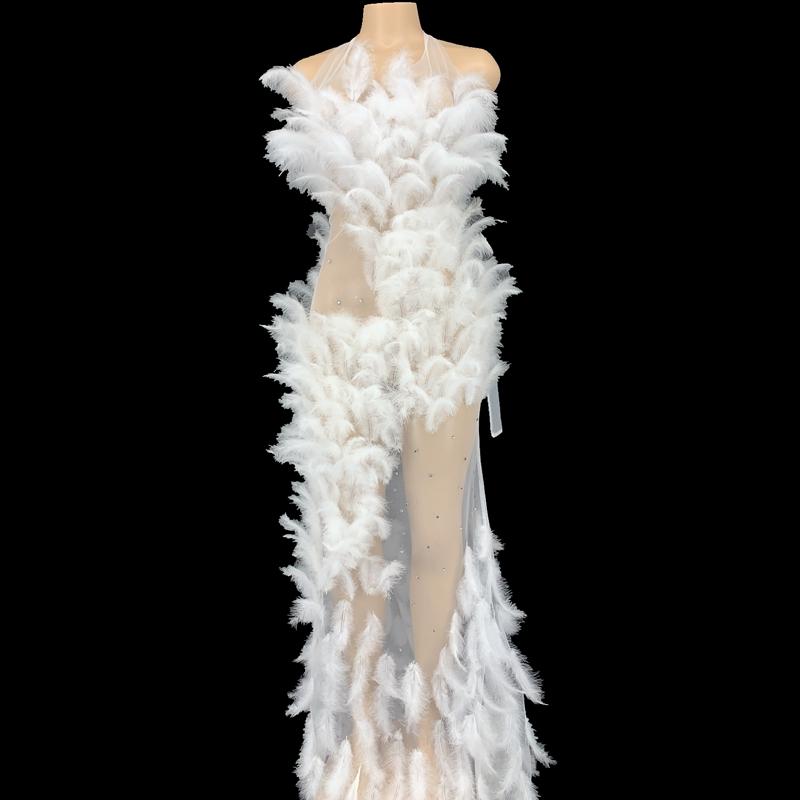 Stage Wear Sexy Rhinestoness See Through Mesh White Feathers Long Dress Women Evening Wedding Birthday Party Dresses Singer ClothesStage
Stage Wear Sexy Rhinestoness See Through Mesh White Feathers Long Dress Women Evening Wedding Birthday Party Dresses Singer ClothesStage