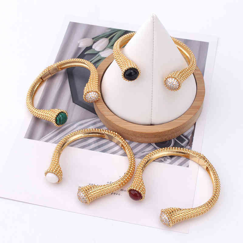 Hot Brand Gold Color Top Zircon Egyptian Pharaoh Design Jewelry Colorful Bracelet Open Bangle Cuff