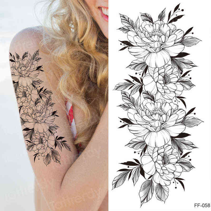 NXY Temporary Tattoo Sticker Women Flower Rose Peony Black Tatouage Temporaire Femme Sleeve Waterproof Sexy Body Art Fashion 0330