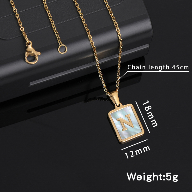 Golden Necklace A-Z Alphabet Stainless Steel Shell Square Pendants Jewelry Letters Name