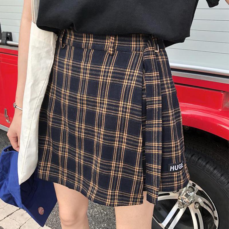Casual Basic Fashion All Match Plaid Vintage Irregular High Waist College Wind Female Women Mini Skirts 220317