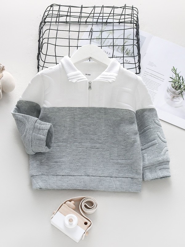Toddler Boys Two Tone Textured Quarter Zipper Pullover SHE
