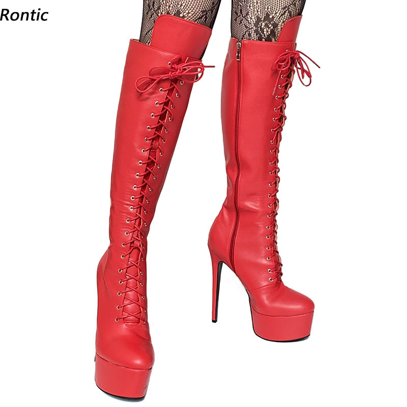Rontic Women Winter Platform Knee Boots Lace Up Faux Leather Sexy Stiletto Heels Round Toe Pretty Red Party Shoes US Size -20, Black
Rontic Women Winter Platform Knee Boots Lace Up Faux Leather Sexy Stiletto Heels Round Toe Pretty Red Party Shoes US Size -20, Black