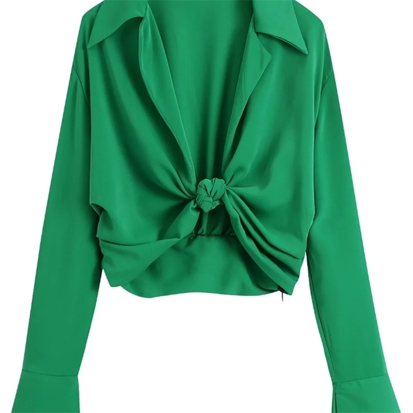 Zevity Women Fashion Turn Down Collar Knotted Green Color Short Smock Blouse Female Long Sleeve Slim Shirt Chic Crop Tops LS9465 220419, As pic ls9465bb
Zevity Women Fashion Turn Down Collar Knotted Green Color Short Smock Blouse Female Long Sleeve Slim Shirt Chic Crop Tops LS9465 220419, As pic ls9465bb