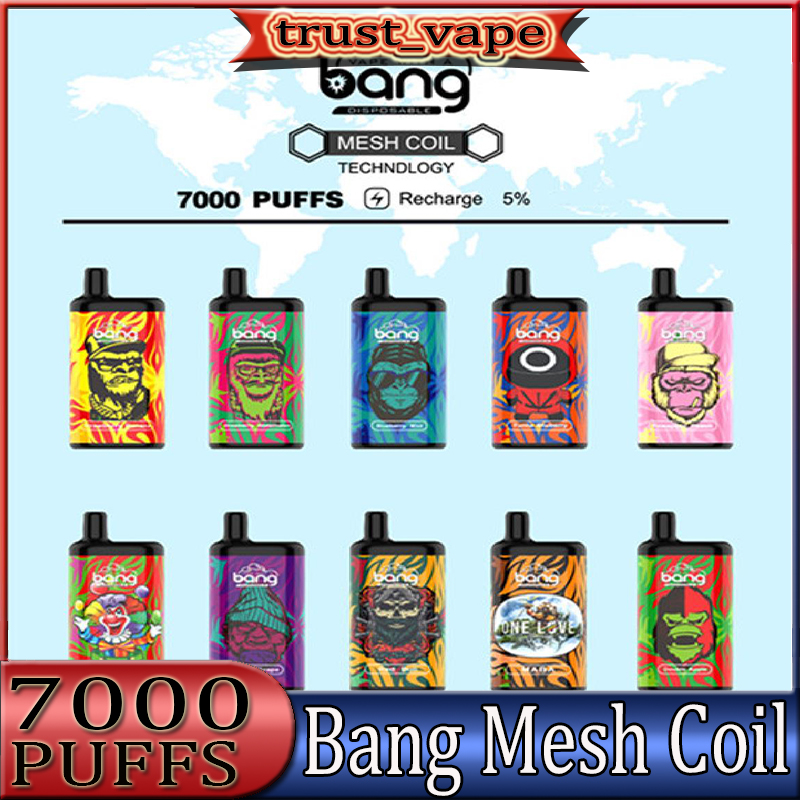 Original Bang Mesh Coil 7000 Puffs Bars Disposable E cigarettes Vape Pen 15ml Pre-filled Pods Cartridge 850mAh Rechargeable Battery
Original Bang Mesh Coil 7000 Puffs Bars Disposable E cigarettes Vape Pen 15ml Pre-filled Pods Cartridge 850mAh Rechargeable Battery
